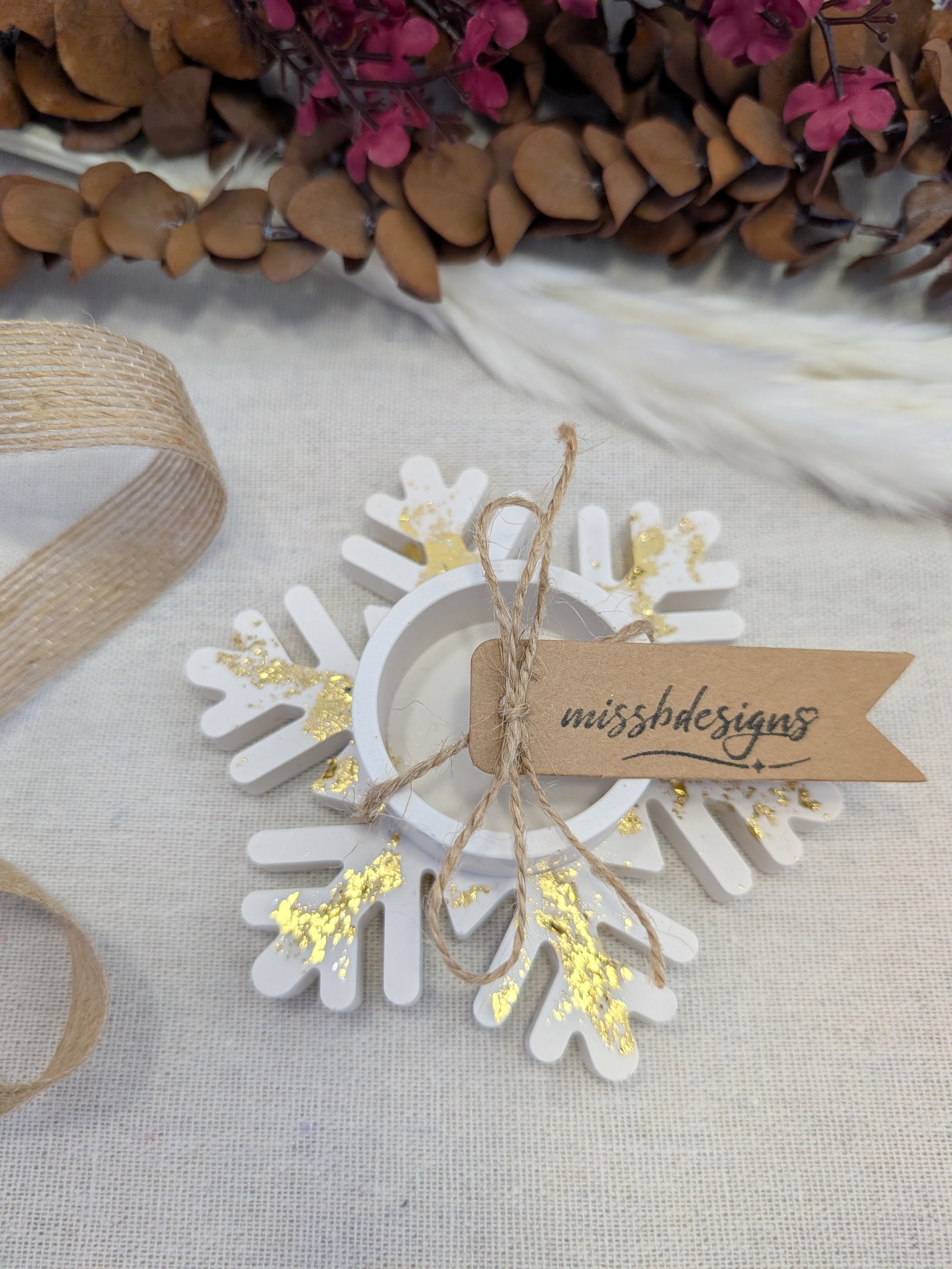 Handcrafted eco resin candle holder gold foil decoration