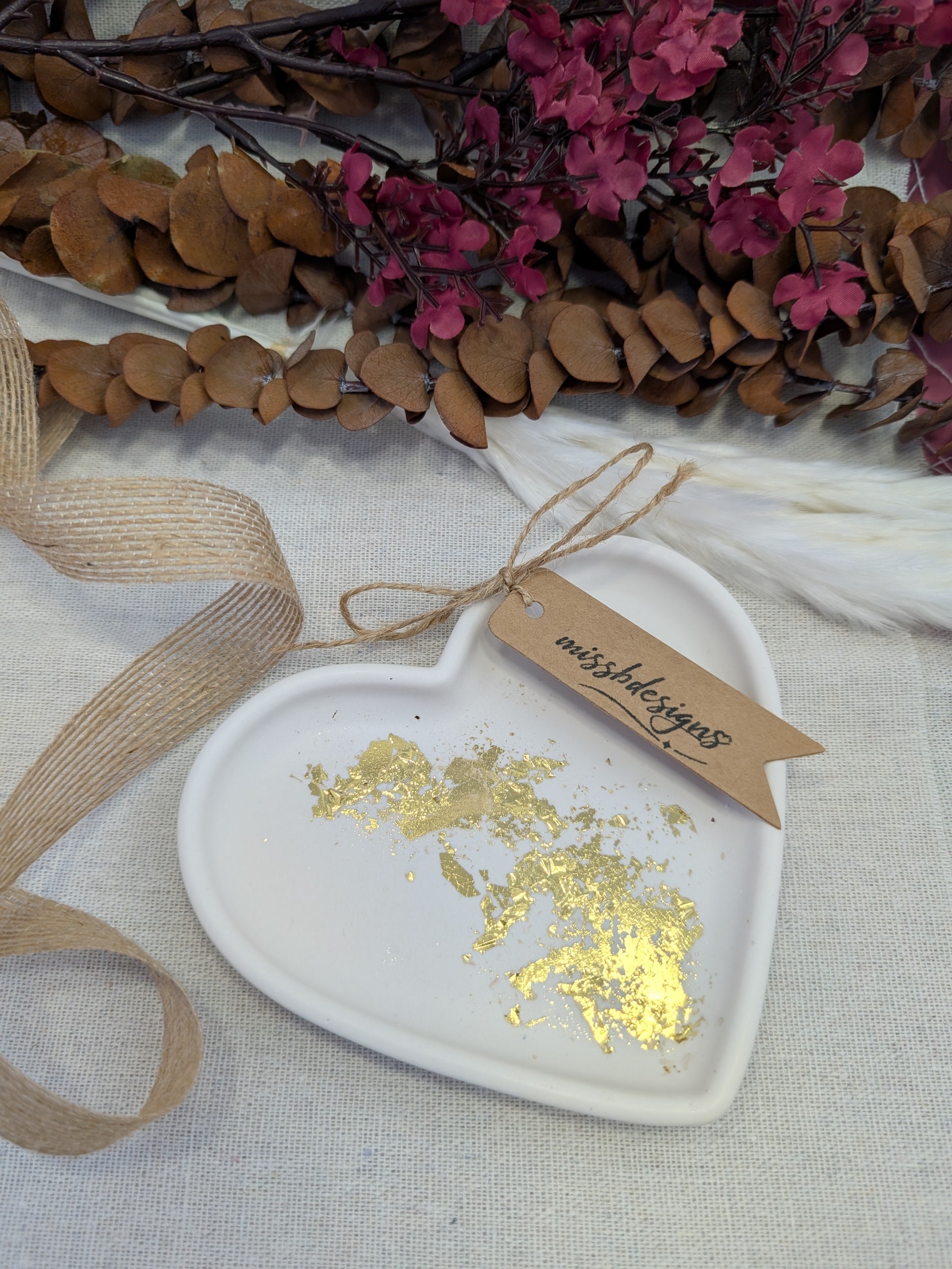Heart shaped eco resin gold foil trinket dish 