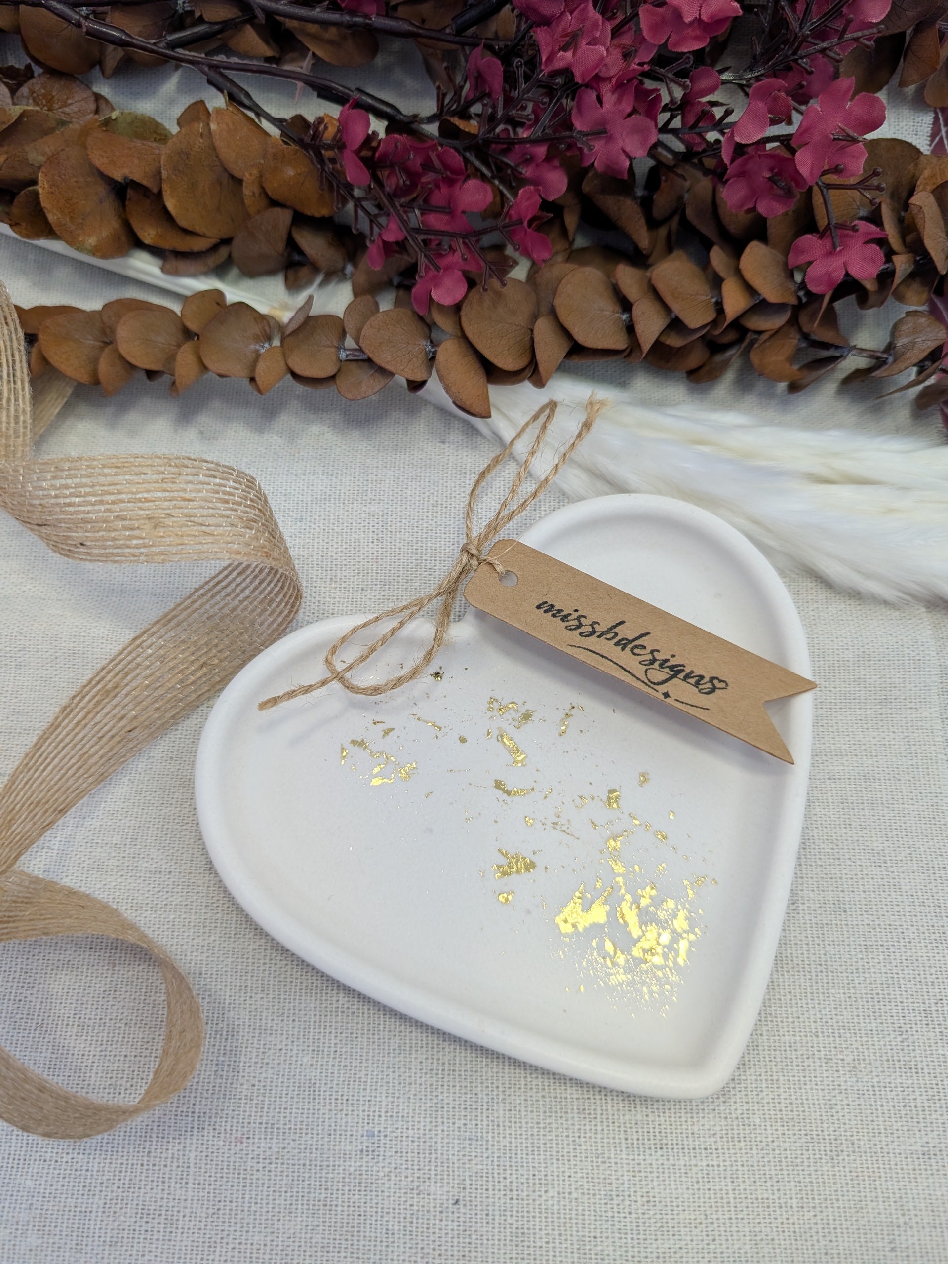 Heart shaped eco resing gold foil trinket dish home decor