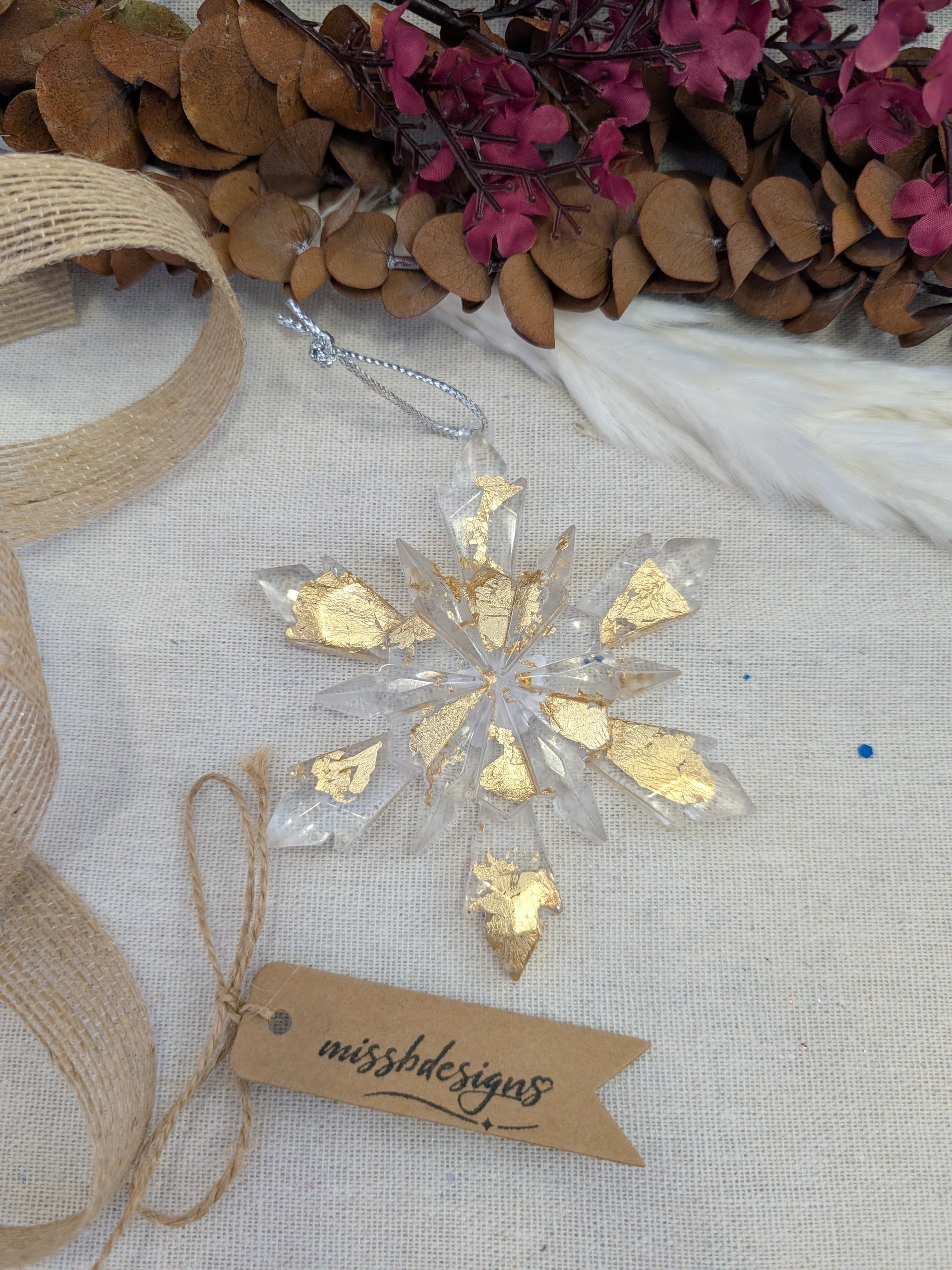 Snowflake christmas tree decoration epoxy resin hand crafted