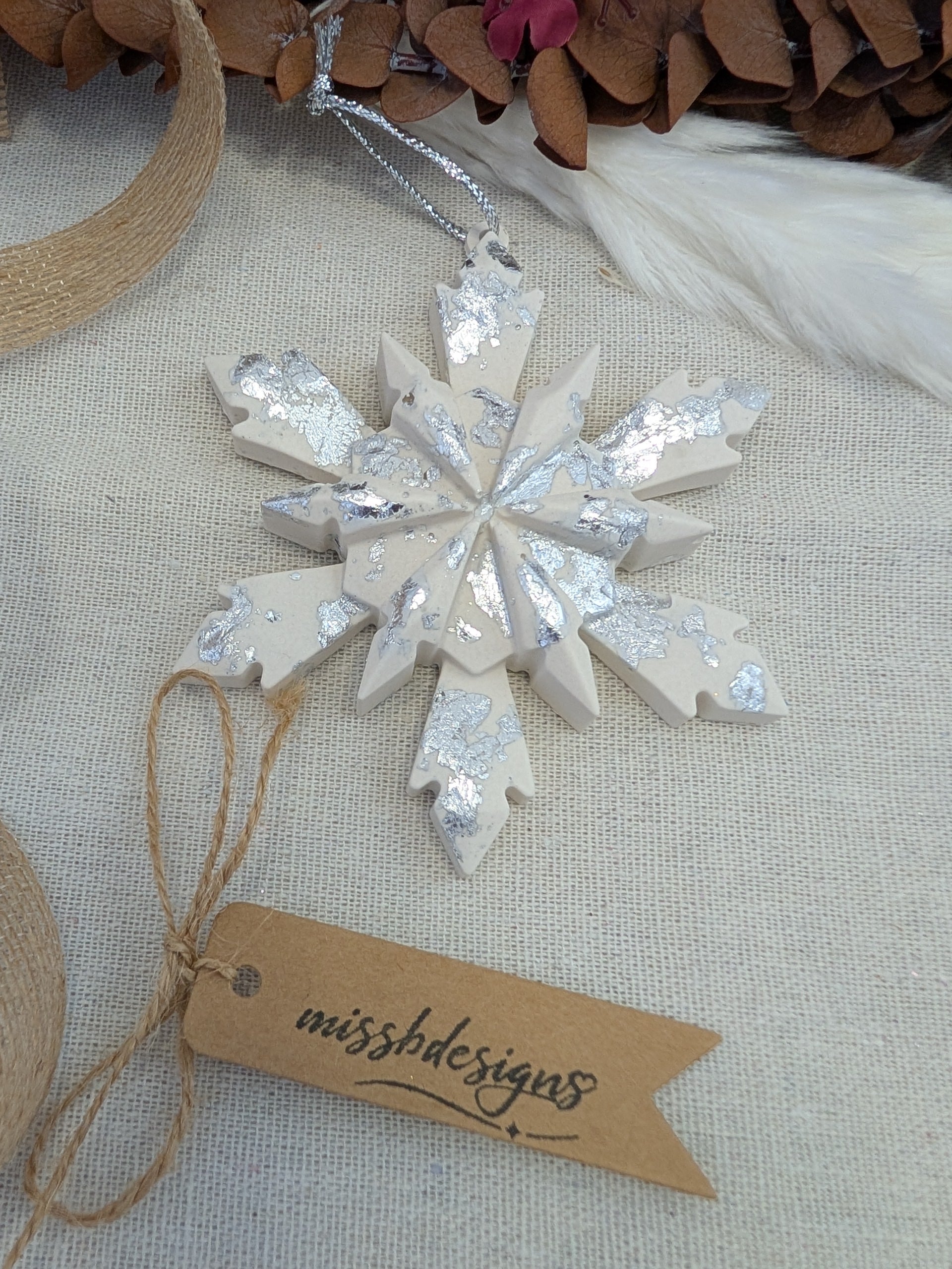 Eco resin silver foil snowflake christmas tree handcrafted decoration