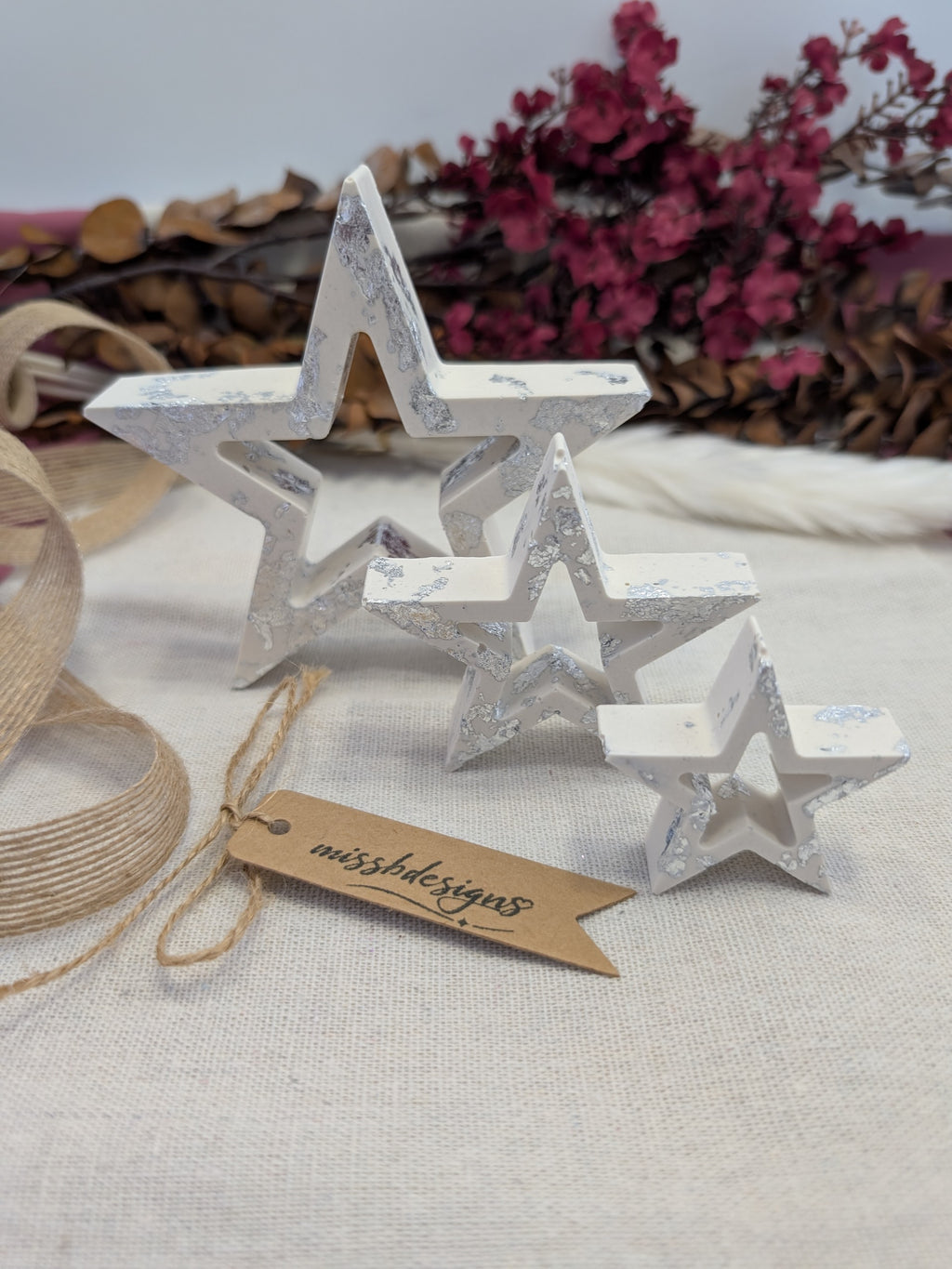 Handcrafted eco resin star decorations silver foil christmas home decorations