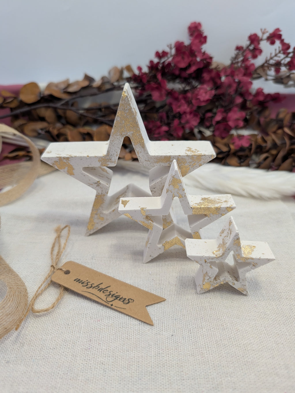 Handcrafted eco resin star decorations gold foil christmas home decorations