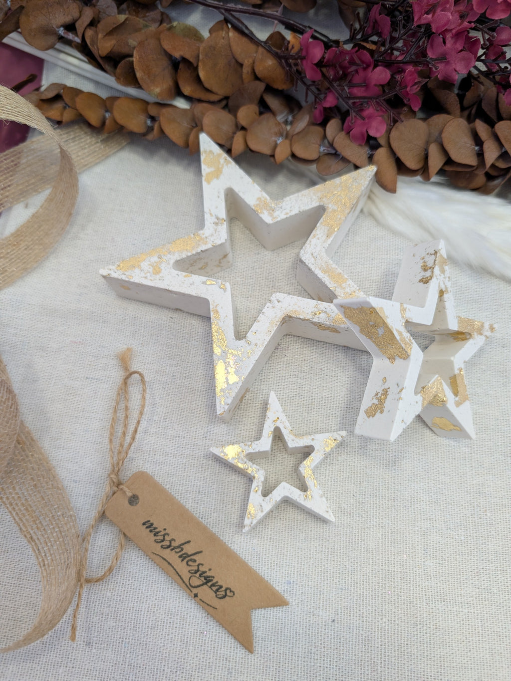 Handcrafted eco resin decorative stars with gold foil christmas home decorations