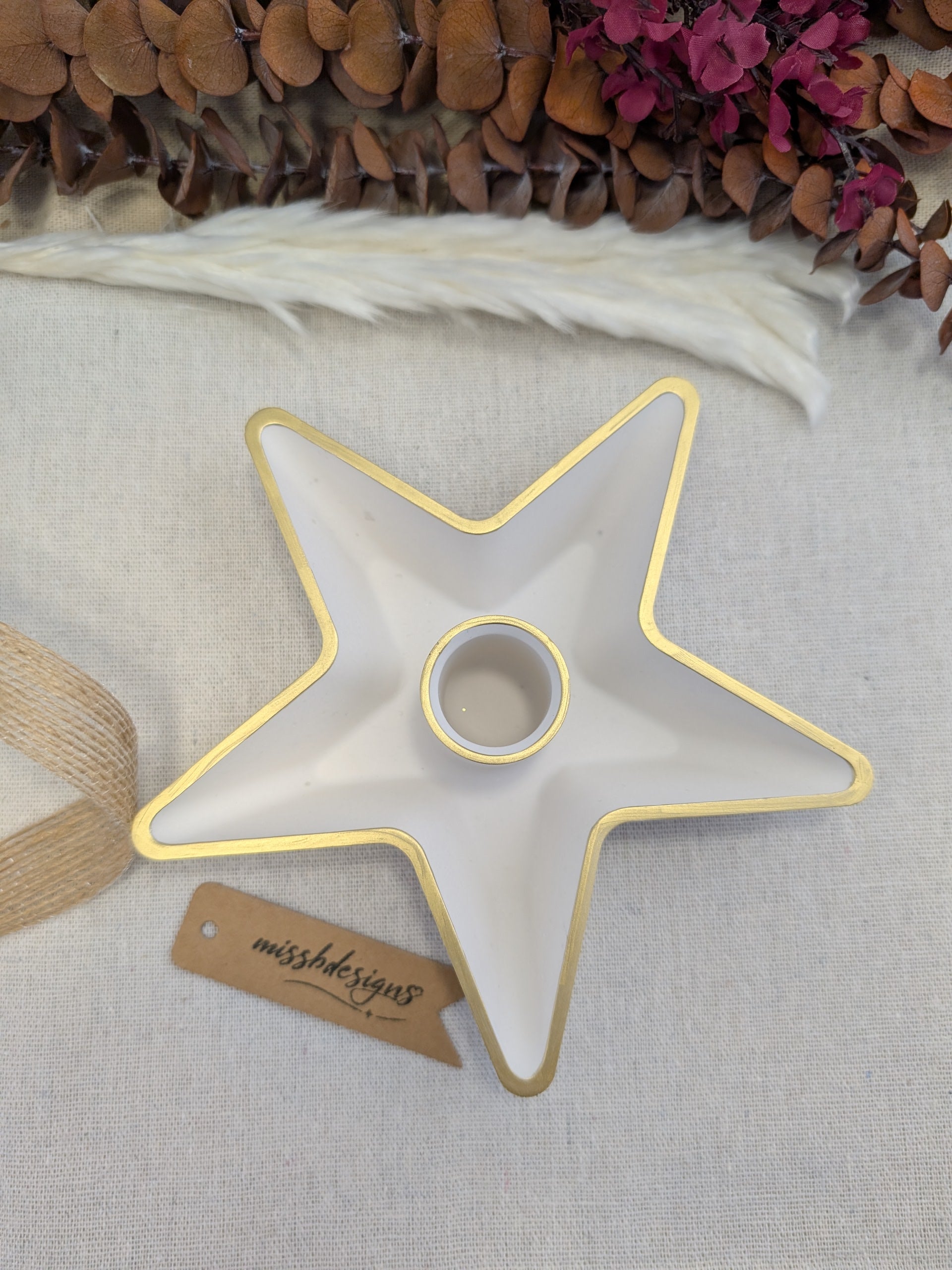 Eco resin Star-shaped candle holder with gold rim jesmonite home decoration