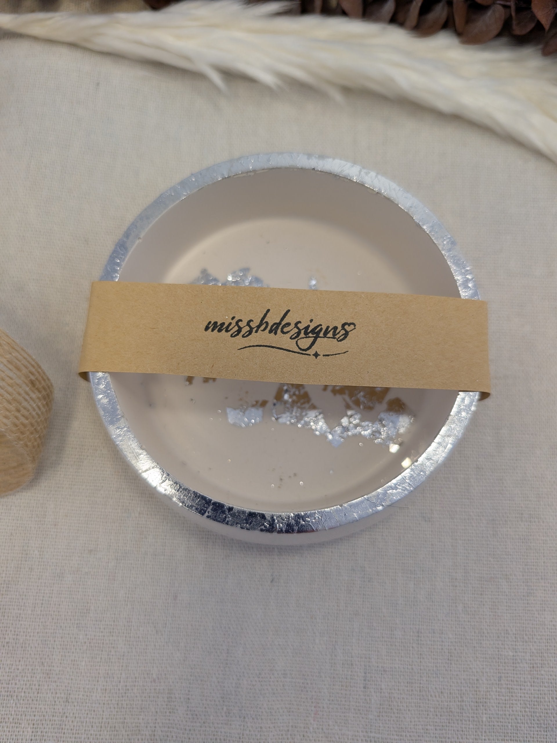 Eco resin hand crafted silver foil jesmonite trinket bowl home decoration