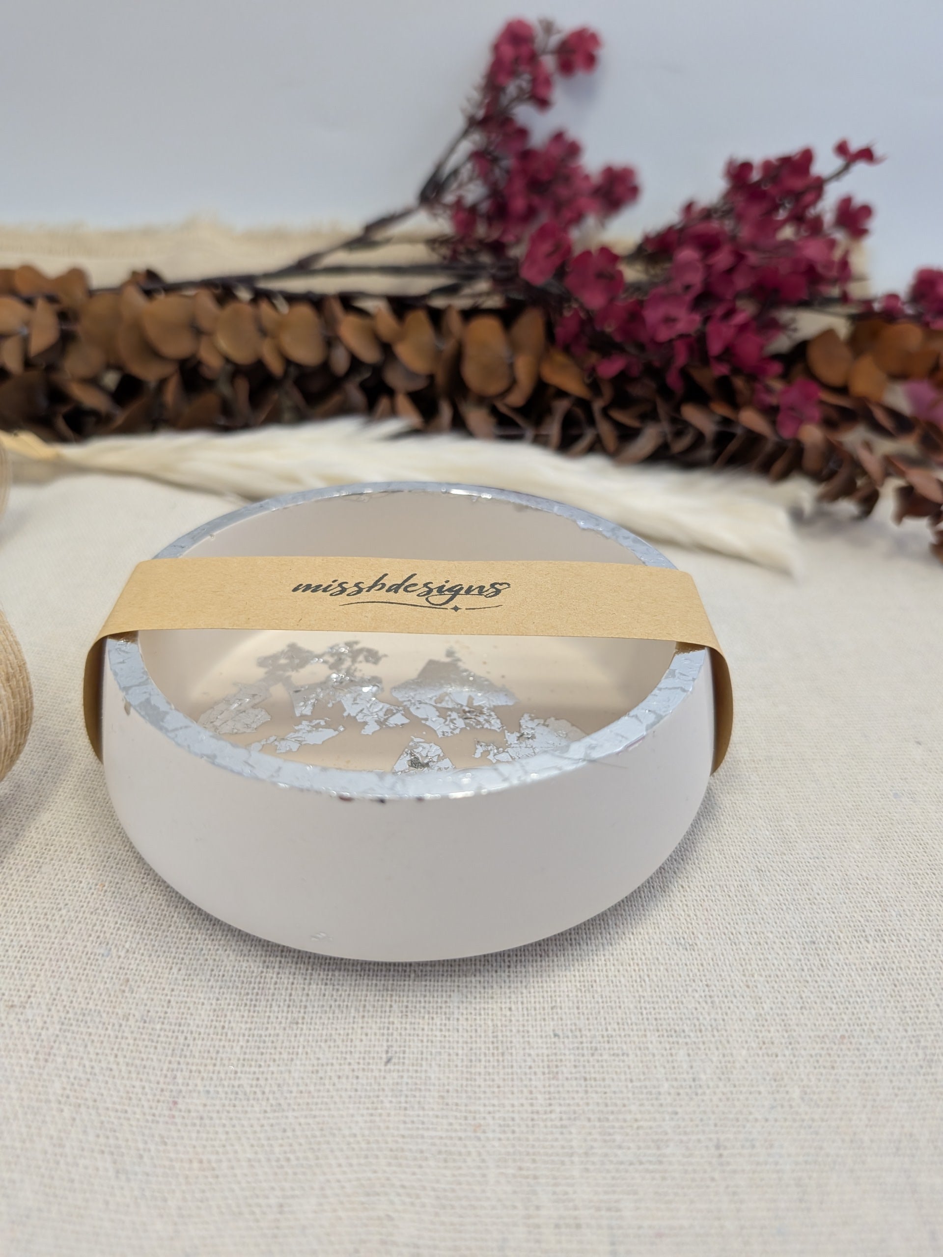 Eco resin hand crafted jesmonite silver foil trinket bowl home decoration