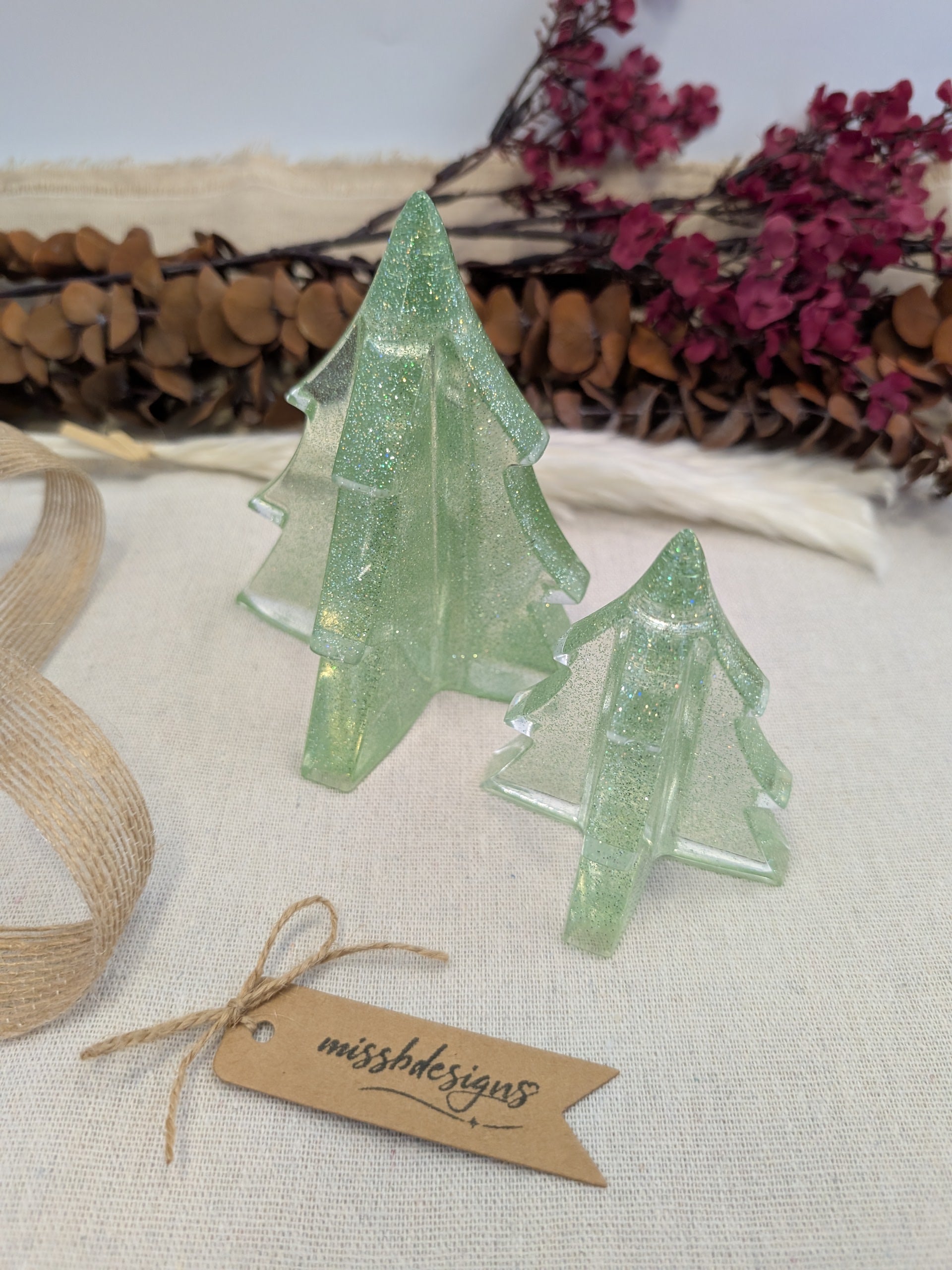Christmas tree resin green glitter decoration for home ornament