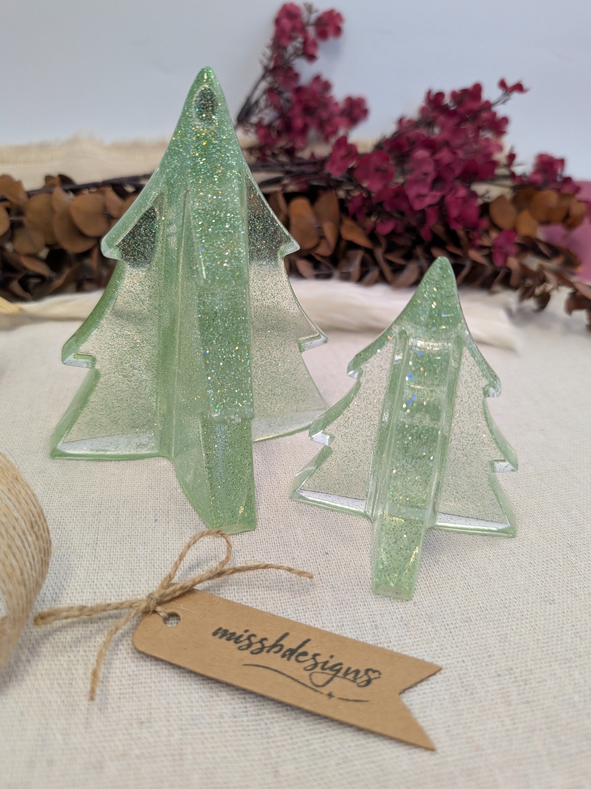 Green glittery Christmas tree-shaped decorations home decor