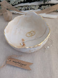 Trinket bowl natural beige marbled hand crafted jesmonite with gold oil trimmed edge 
