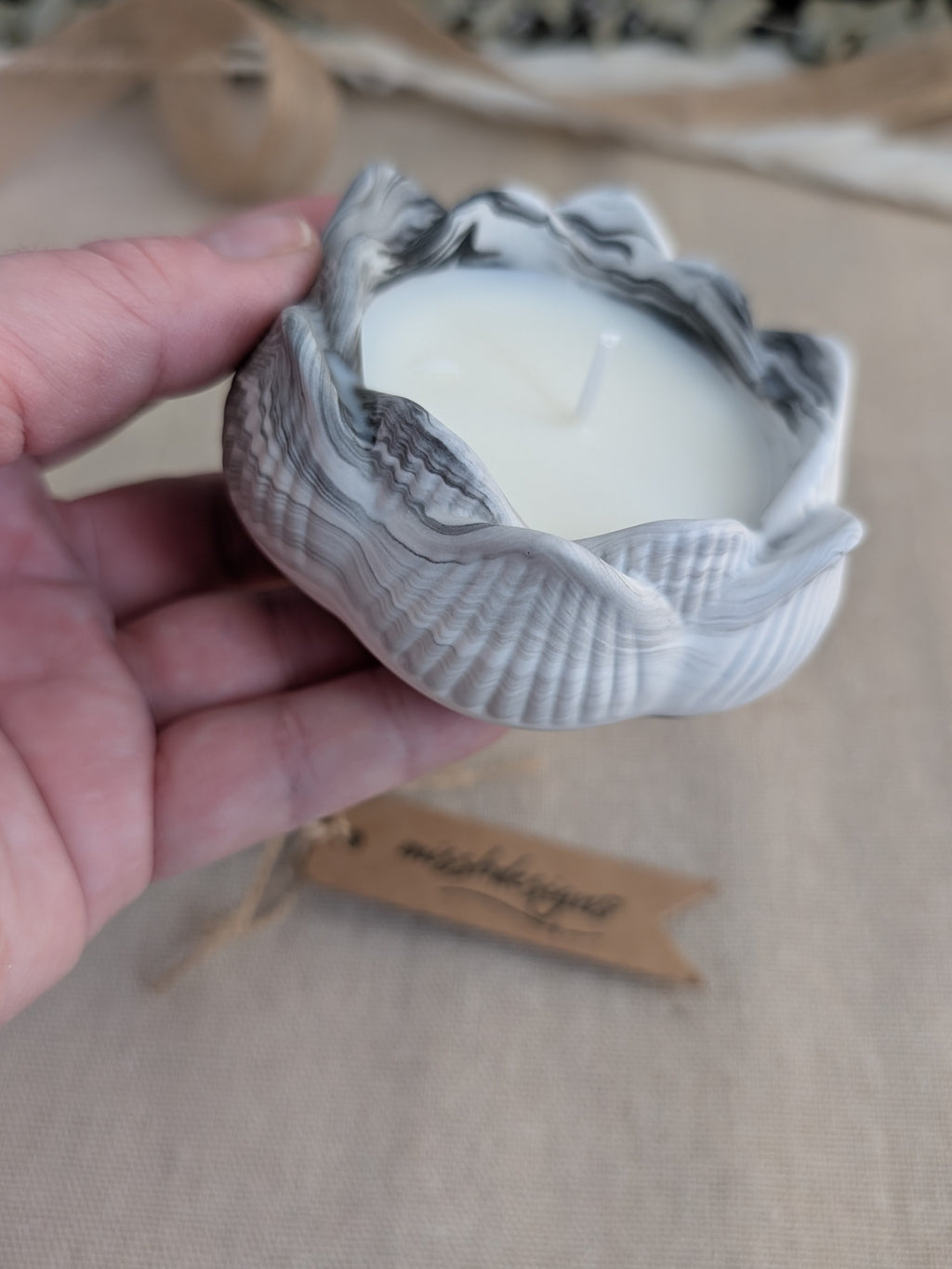 Lotus flower eco resin scented candle gift home decor marbled black resin vanilla scent