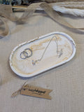 Oval trinket tray in natural beige marbled jesmonite eco resin gift home decor 