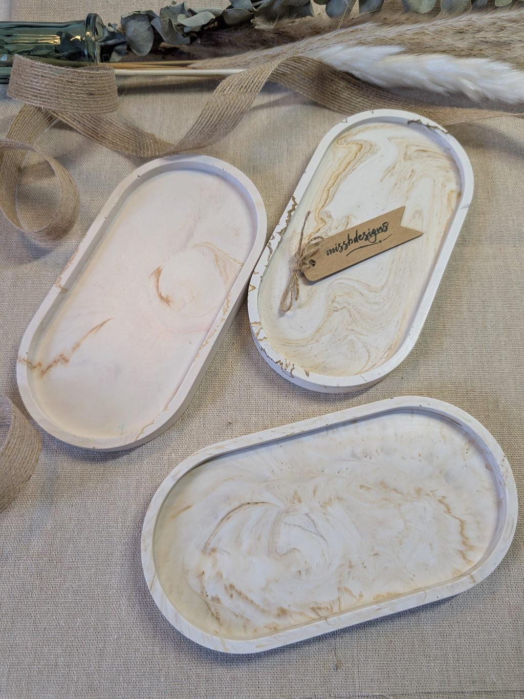 Oval trinket tray in natural beige marbled jesmonite eco resin gift home decor 
