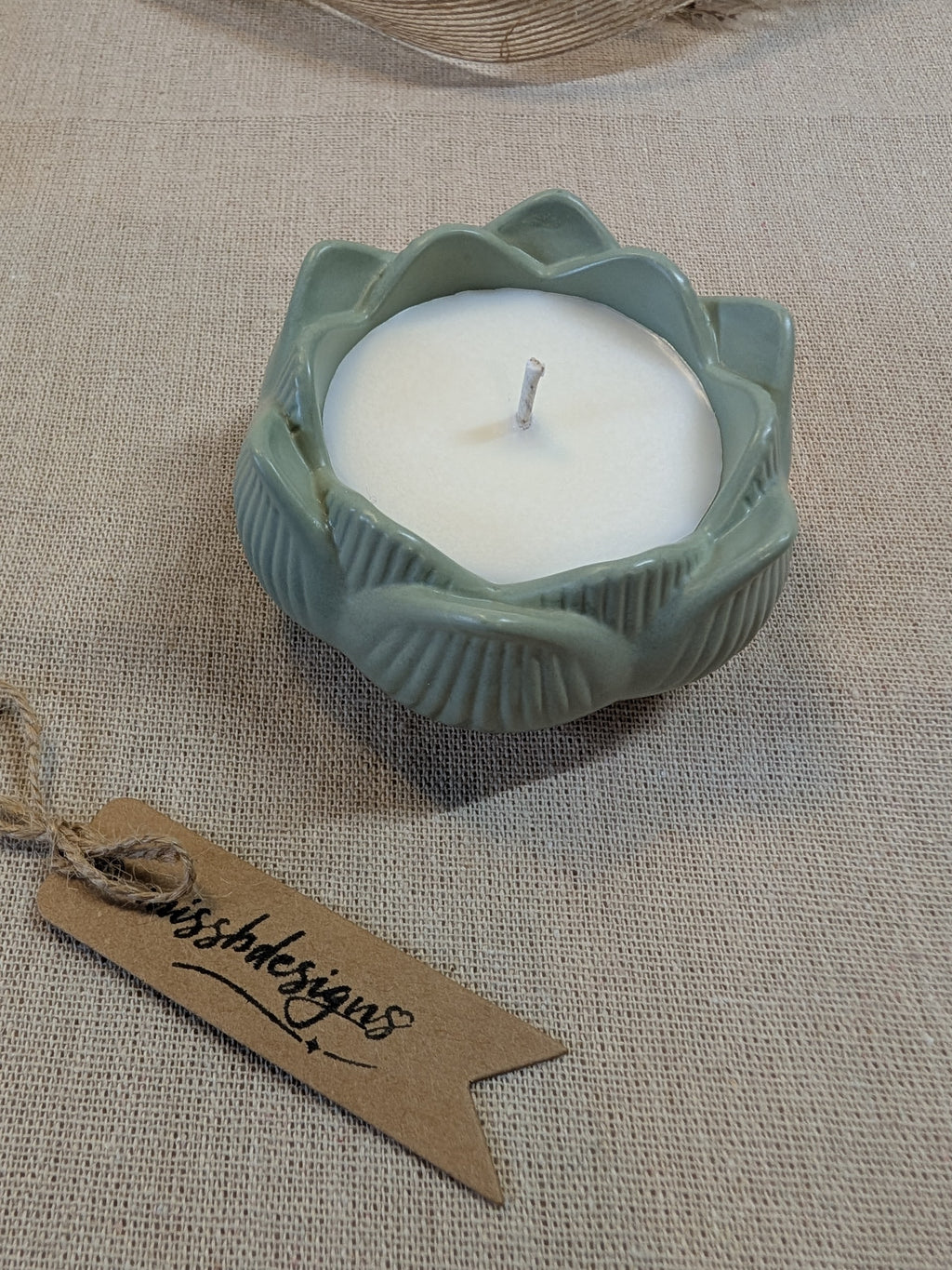 Lotus scented candle made from eco resin  home decor gift sage green handcrafted