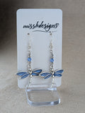 Dragonfly silver 925 drop earring with sapphire blue  resin handcrafted gift