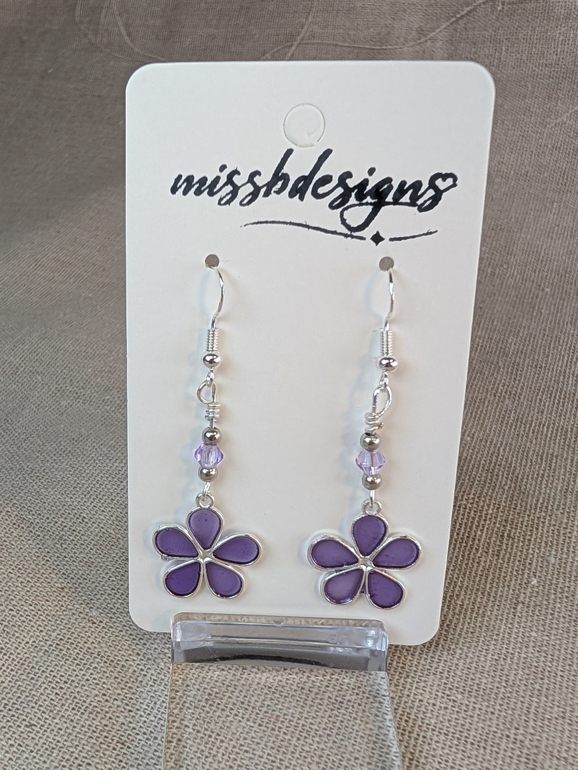 Flower silver 925 drop earring with regal purple resin handcrafted gift