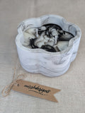 Scented candle in black marble hand crafted eco resin flower shaped container perfect gift