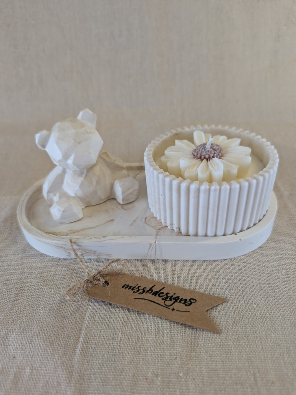 Baby shower new baby teddy and candle gift set in eco resin with soy wax  vanilla scented candle beige neutral