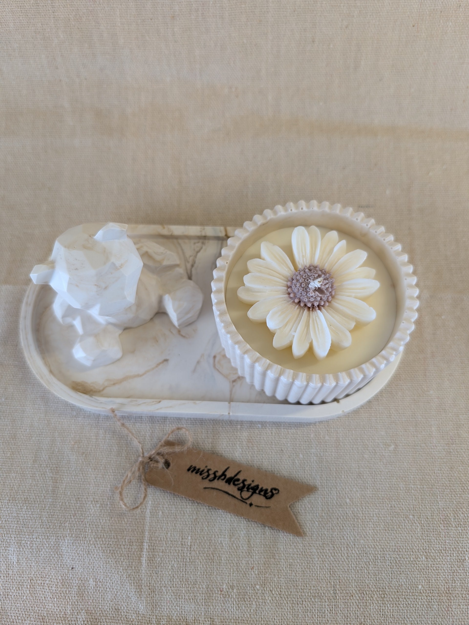 Baby shower new baby teddy and candle gift set in eco resin with soy wax  vanilla scented candle