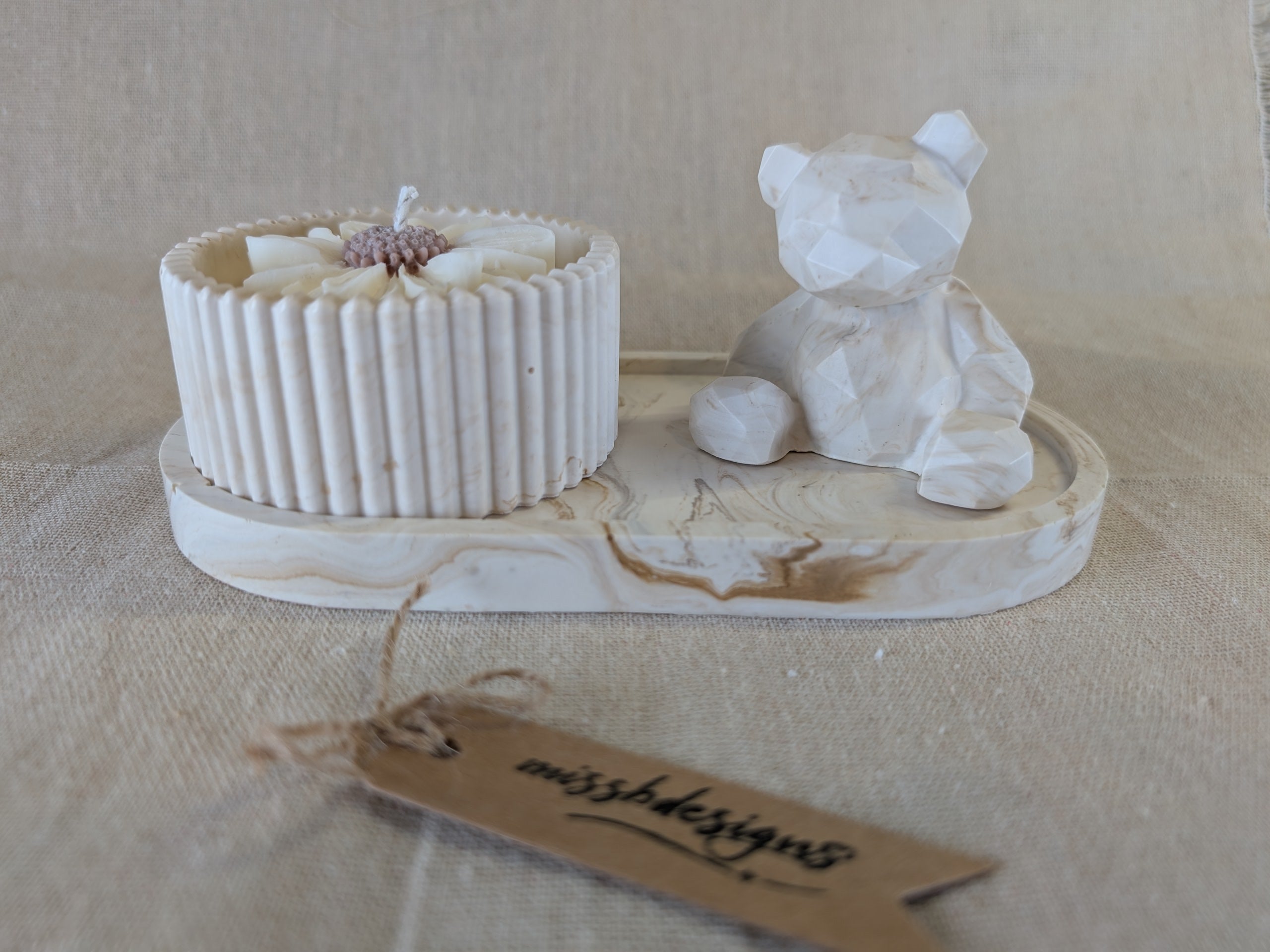 Baby shower new baby teddy and candle gift set in eco resin with soy wax  vanilla scented candle