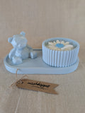 Baby shower new baby teddy and candle gift set in eco resin with soy wax  vanilla scented candle baby blue