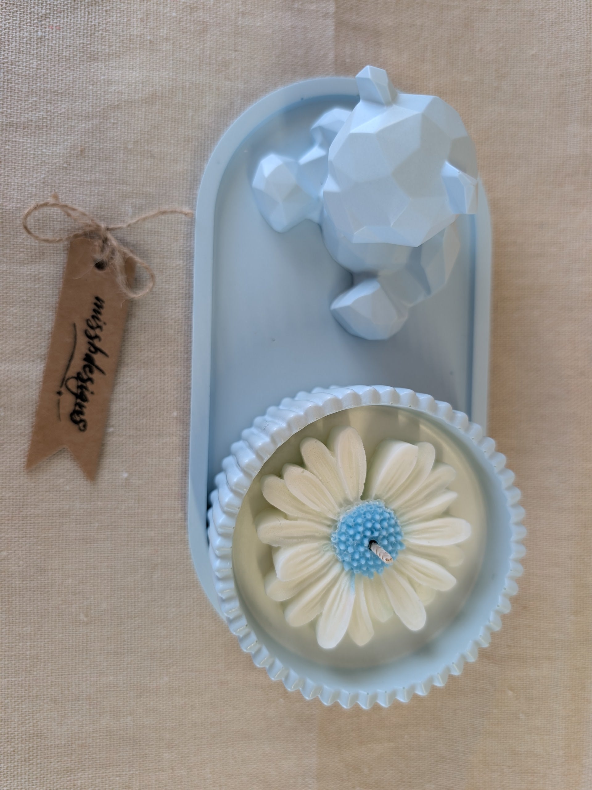 Baby shower new baby teddy and candle gift set in eco resin with soy wax  vanilla scented candle baby blue