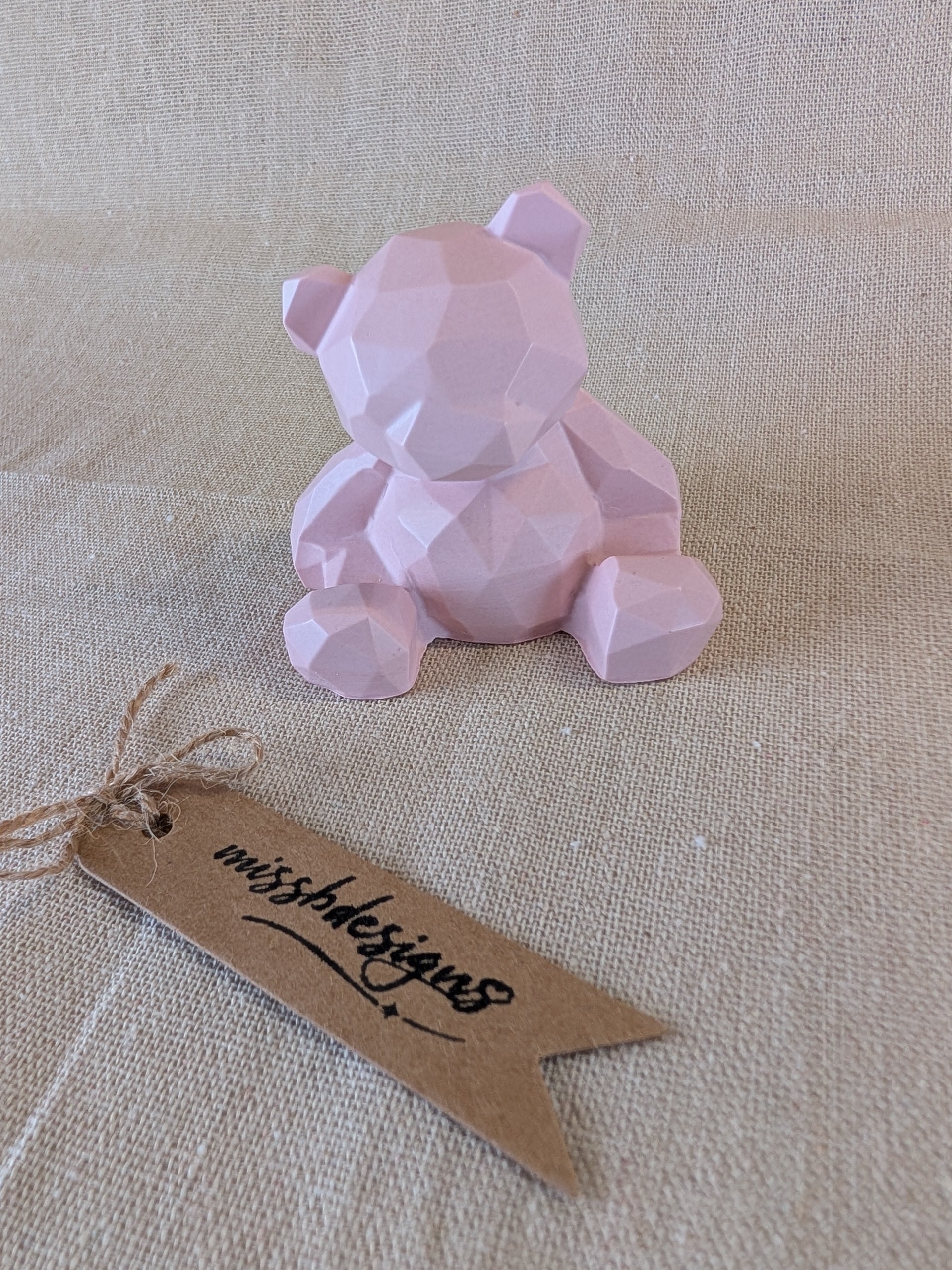 Baby shower new baby teddy and candle gift set in eco resin with soy wax  vanilla scented candle pink