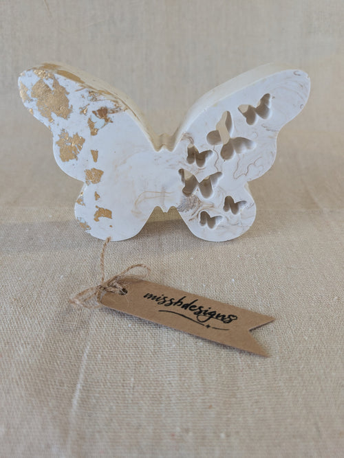 Natural marble effect eco resin Butterfly home decor ornament or gift gold leaf