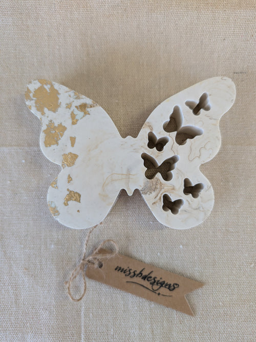 Natural marble effect eco resin Butterfly home decor ornament or gift gold leaf