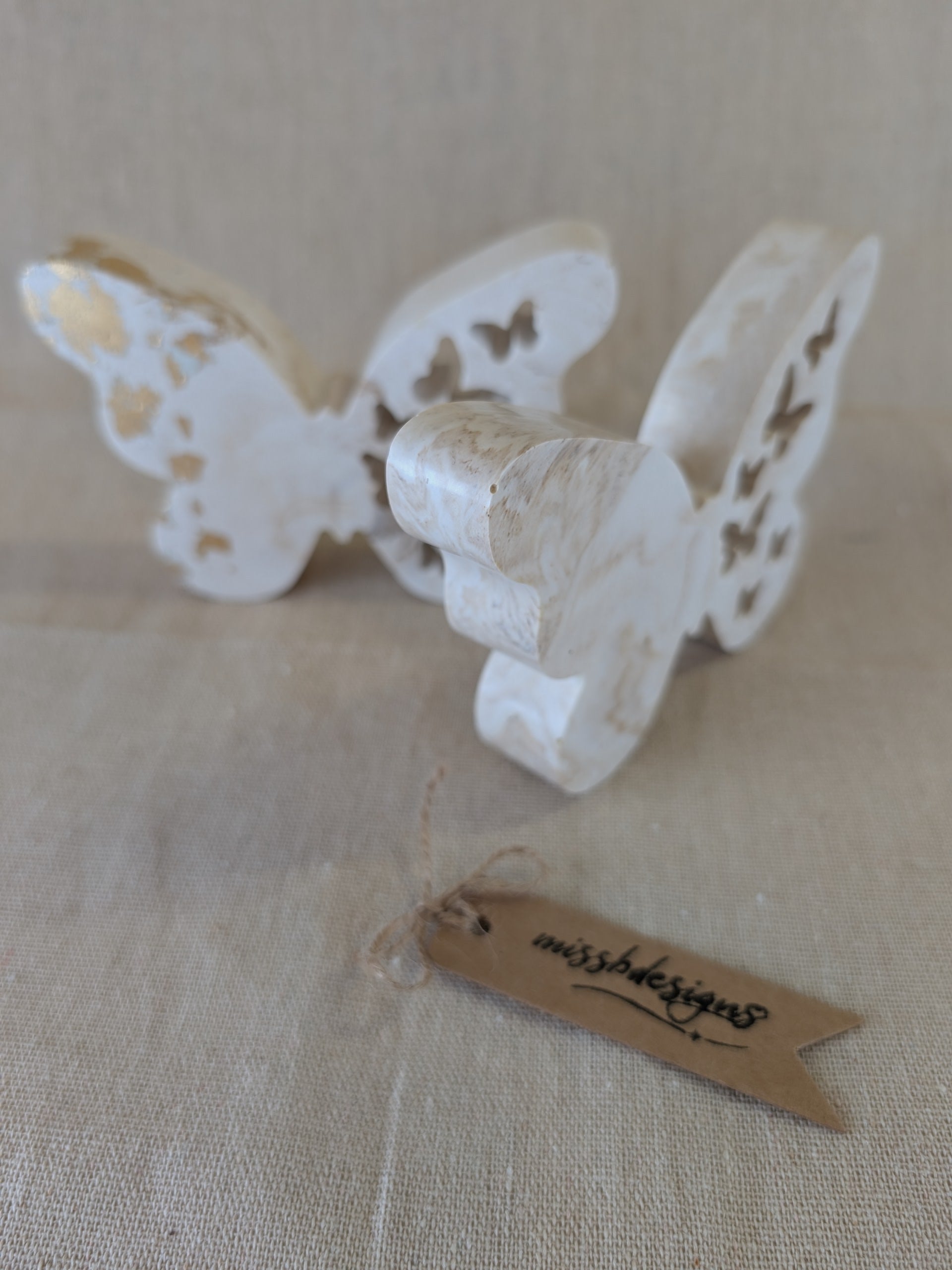 Natural marble effect eco resin Butterfly home decor ornament or gift gold leaf