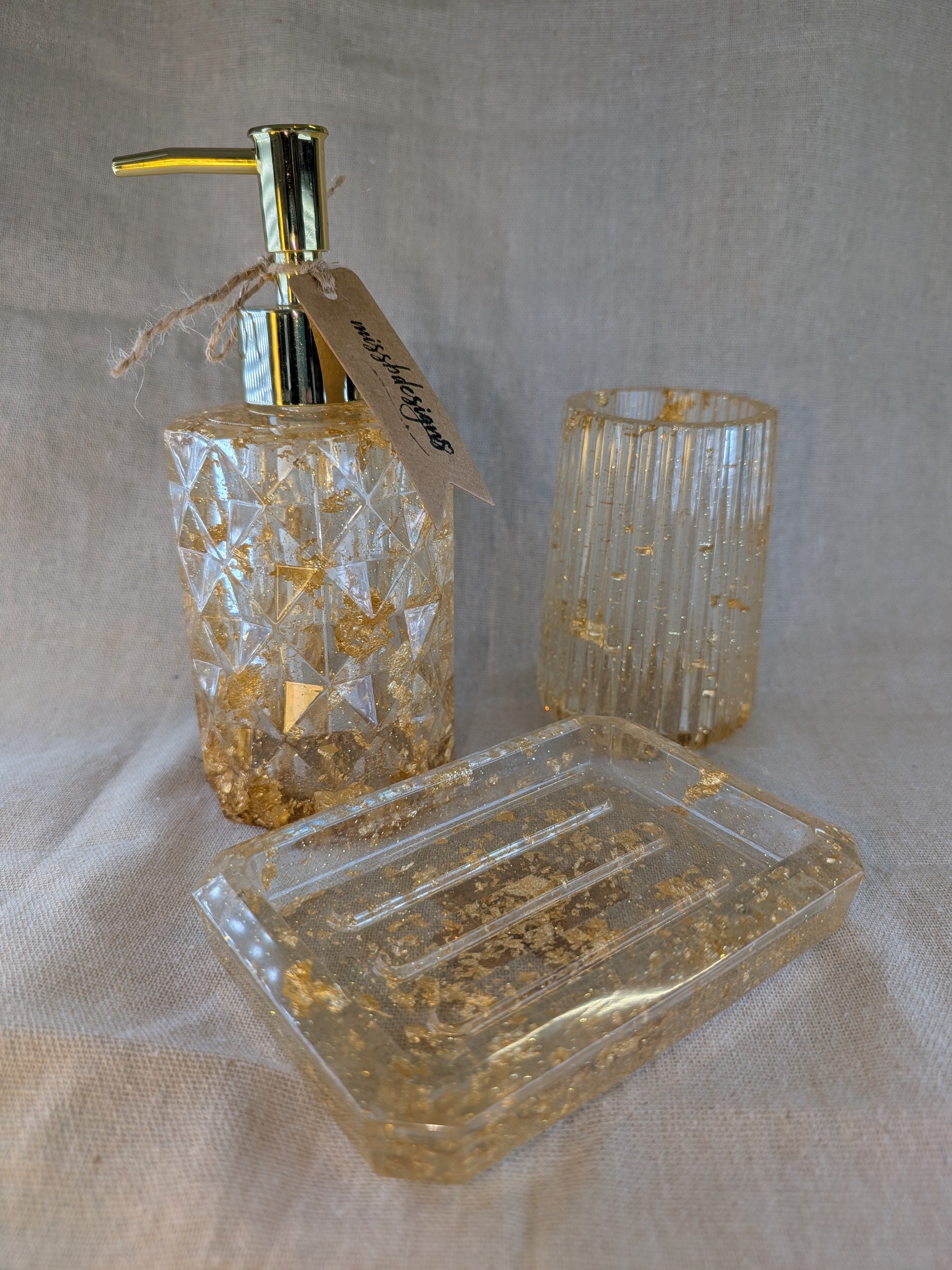 Clear resin and gold leaf soap dish handcrafted