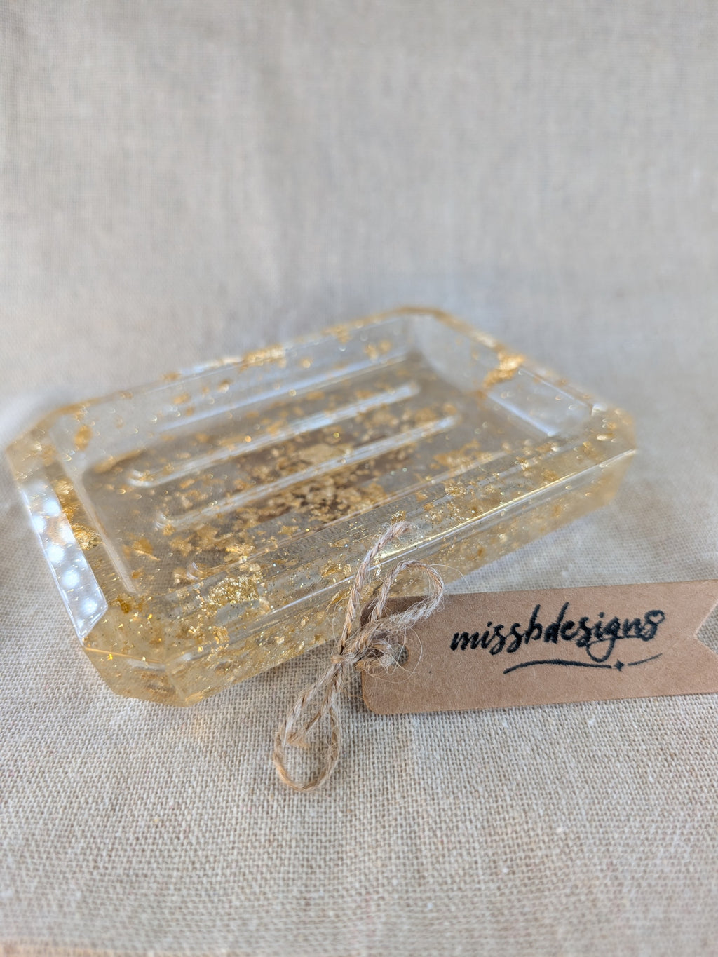 Clear resin and gold leaf soap dish handcrafted