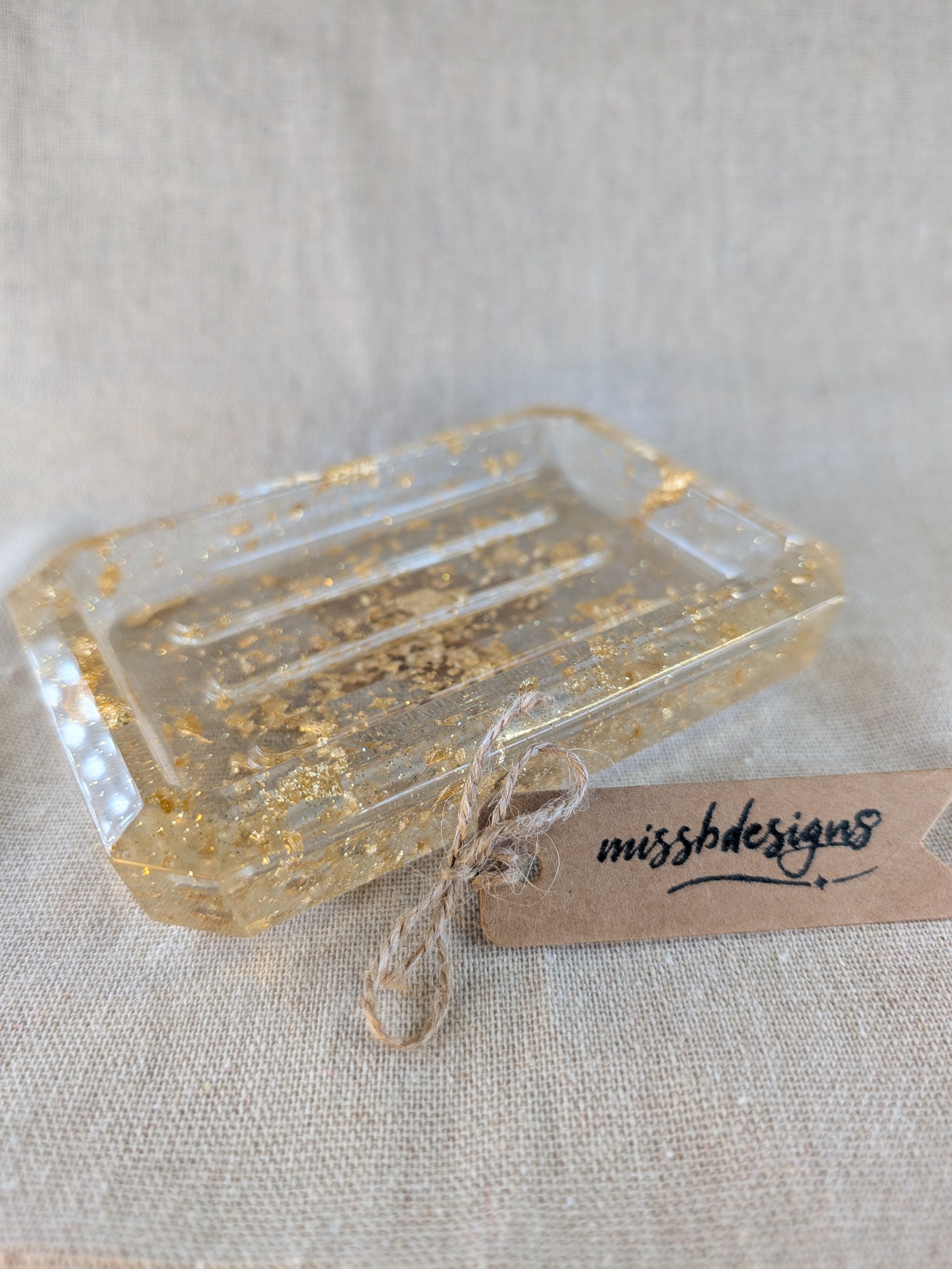 Clear resin and gold leaf soap dish handcrafted