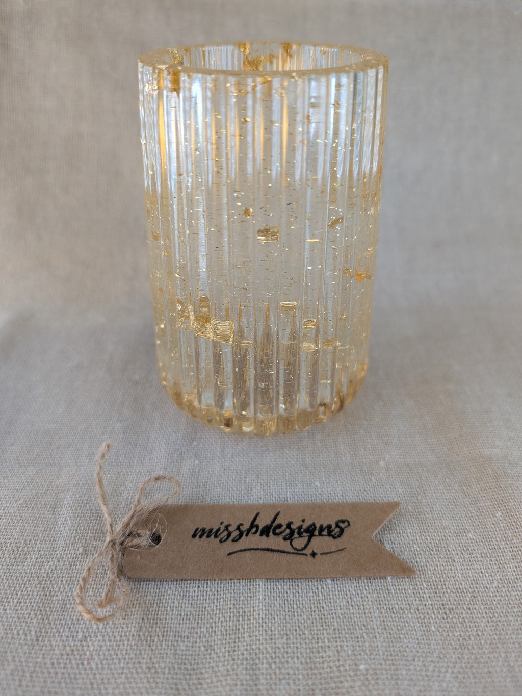 Gold Leaf ribbed handcrafted resin toothbrush holder vase