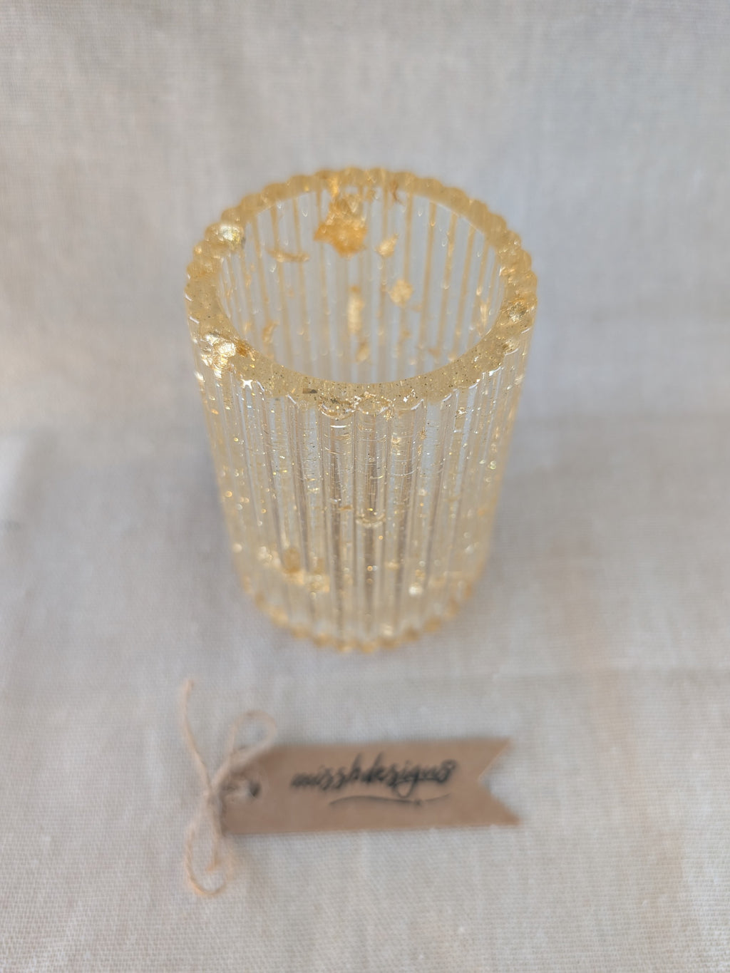 Gold Leaf ribbed handcrafted resin toothbrush holder vase