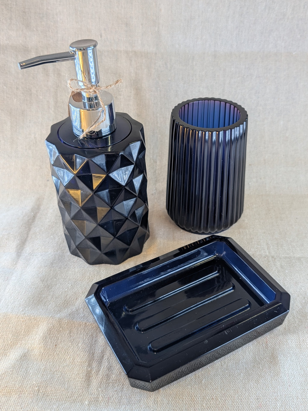 Deep Blue ribbed resin vase toothbrush holder handcrafted