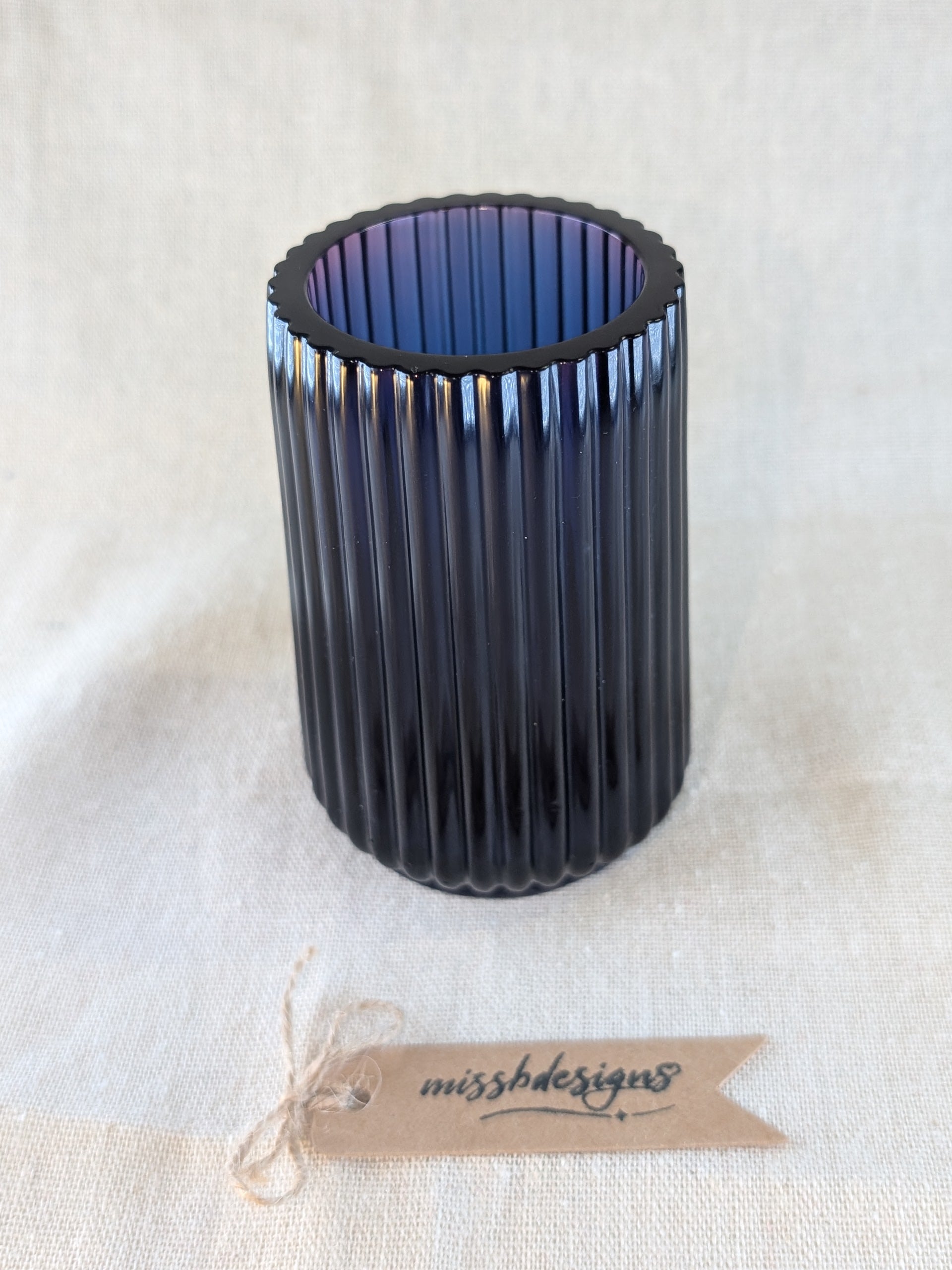 Deep Blue ribbed resin vase toothbrush holder handcrafted