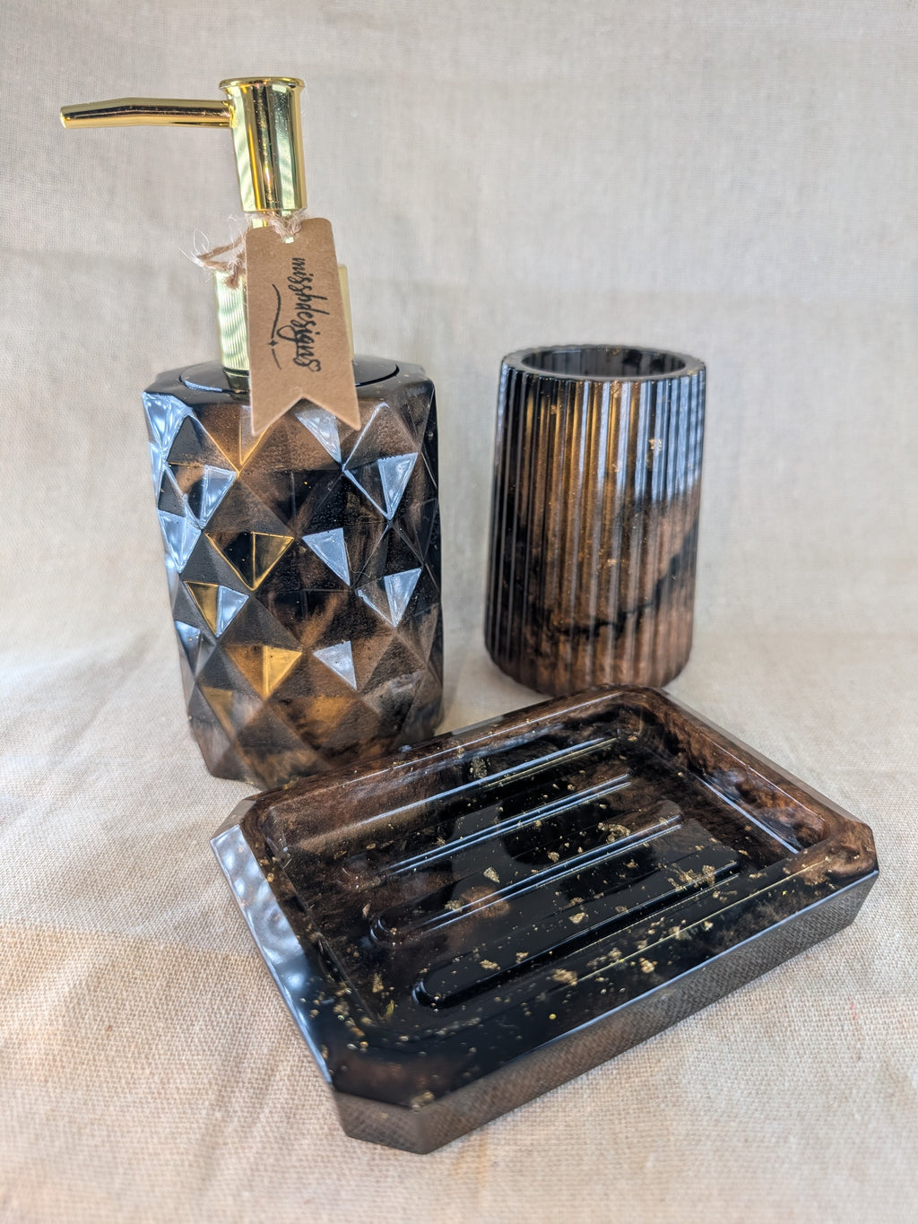 Dark Brown gold coloured handcrafted resin toothbrush holder vase