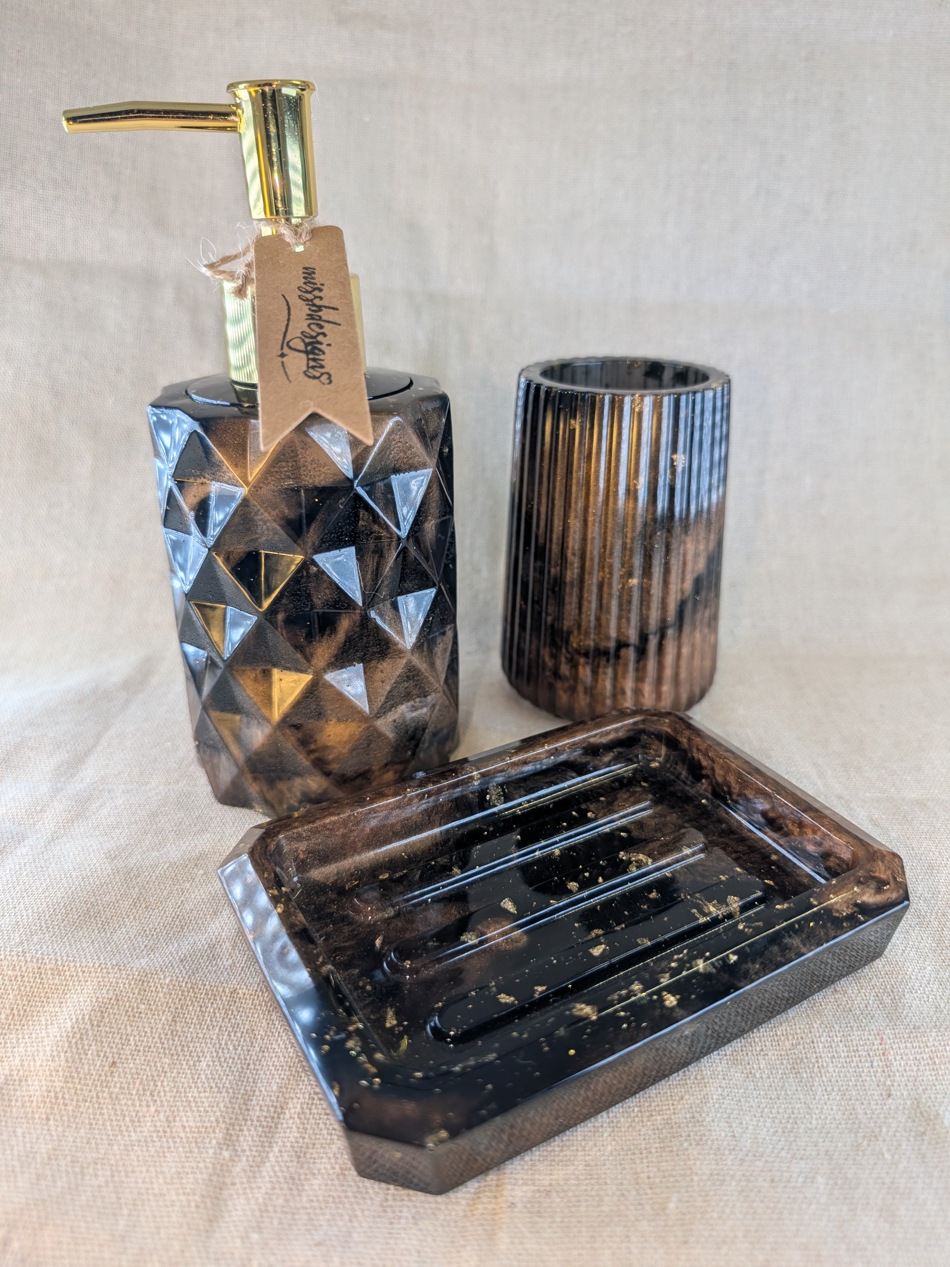 Dark Brown gold coloured handcrafted resin toothbrush holder vase