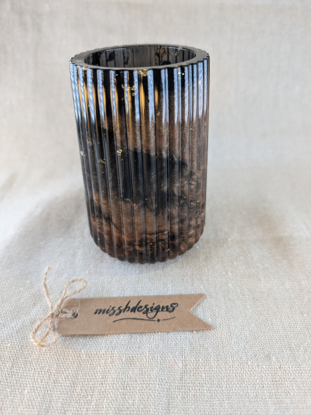 Dark Brown gold coloured handcrafted resin toothbrush holder vase