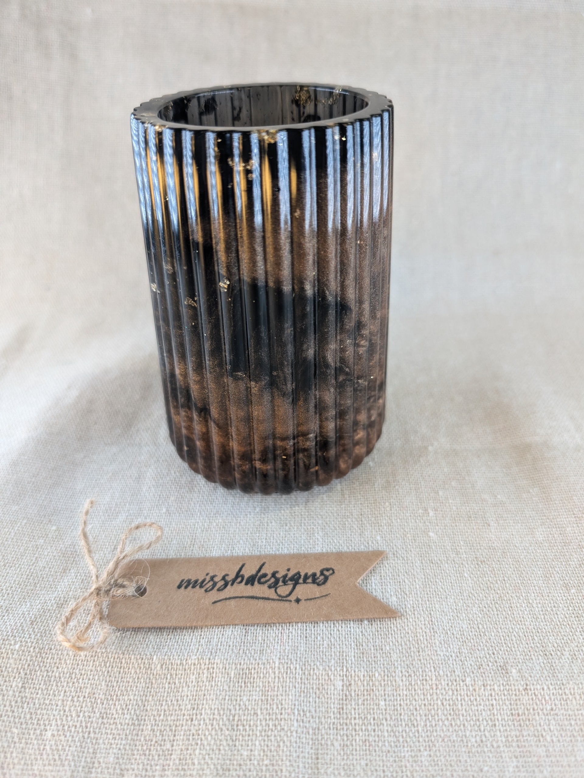 Dark Brown gold coloured handcrafted resin toothbrush holder vase