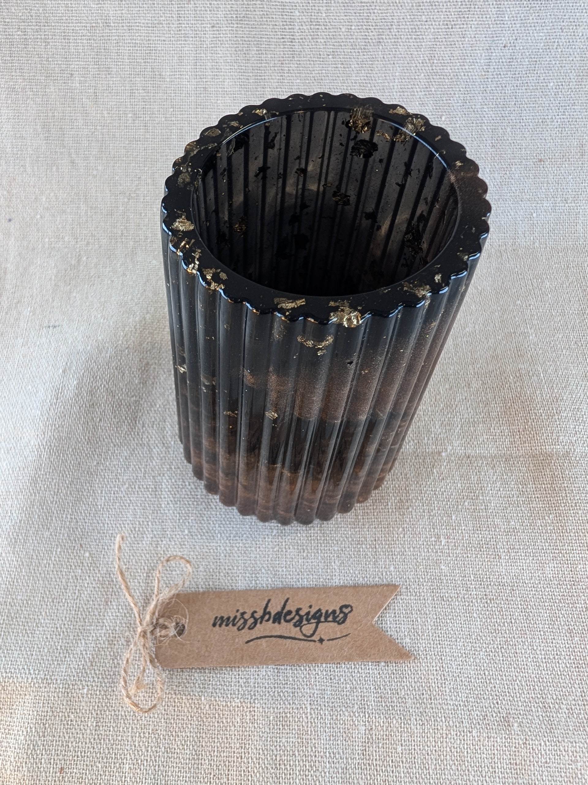 Dark Brown gold coloured handcrafted resin toothbrush holder vase