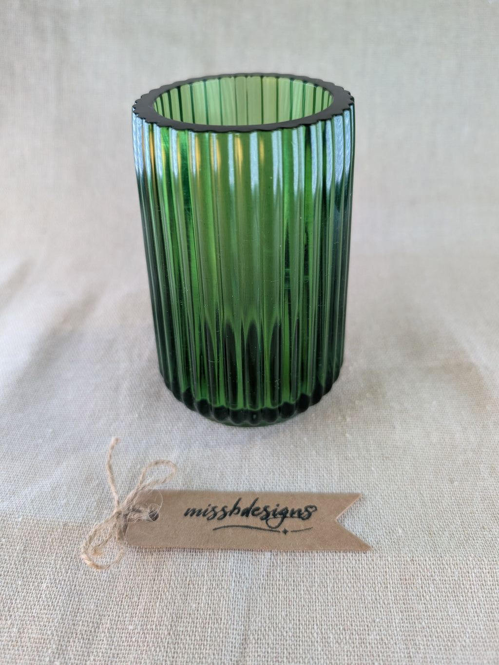 Fern Green coloured ribbed vase toothbrush holder hand crafted from resin