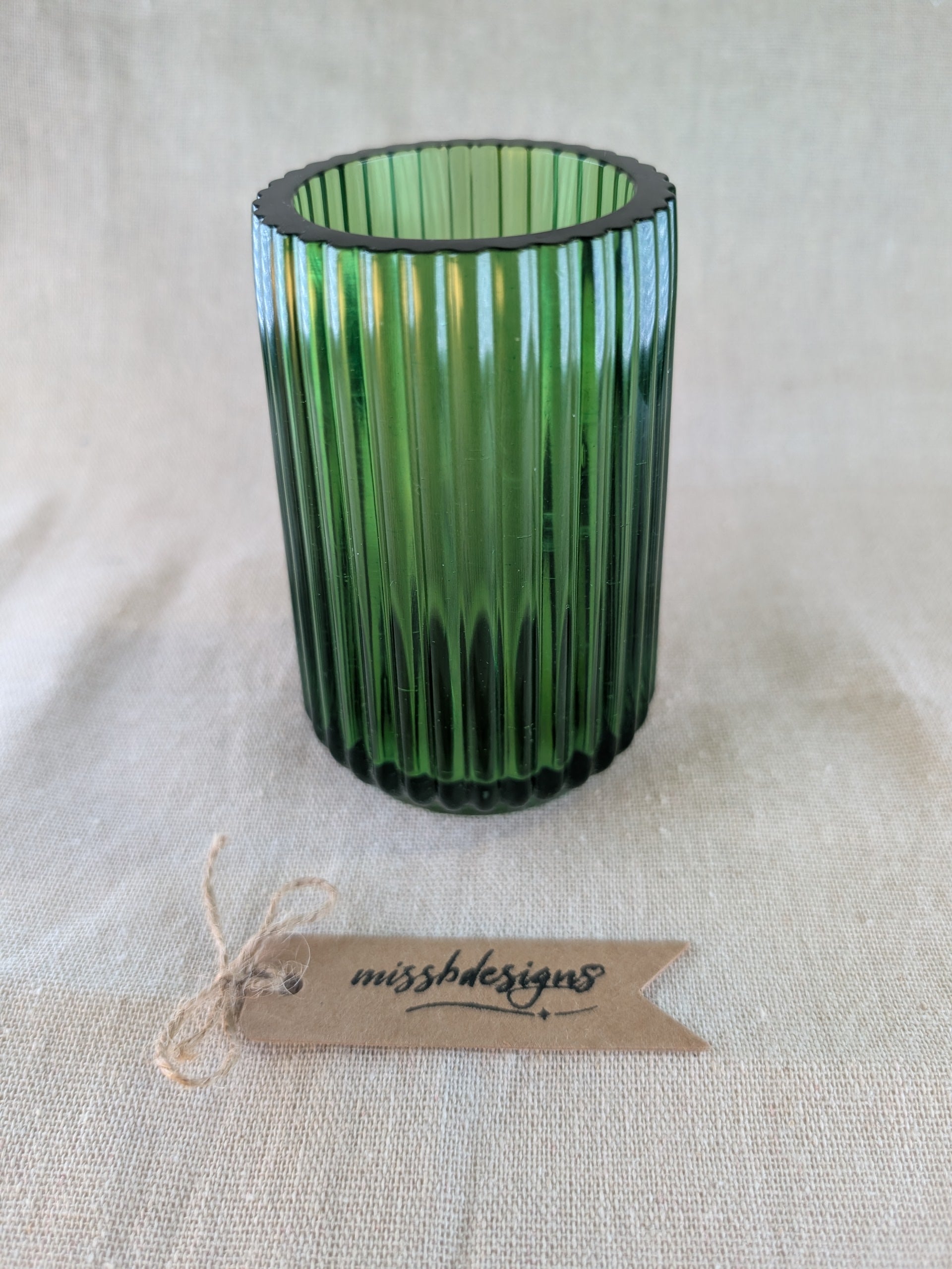 Fern Green coloured ribbed vase toothbrush holder hand crafted from resin