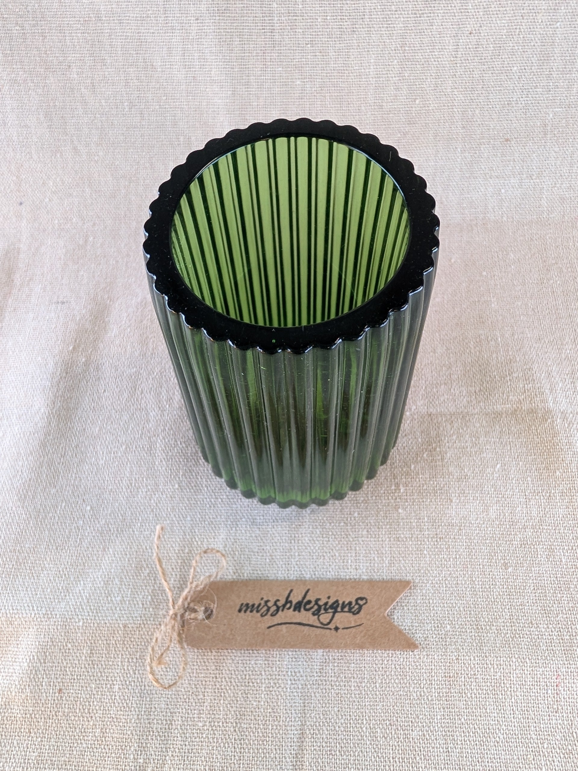 Fern Green coloured ribbed vase toothbrush holder hand crafted from resin